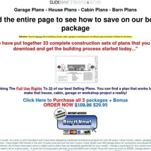 Storage, Dwelling, Cabin, Shed, Playhouse, Greenhouse & Barn Plans